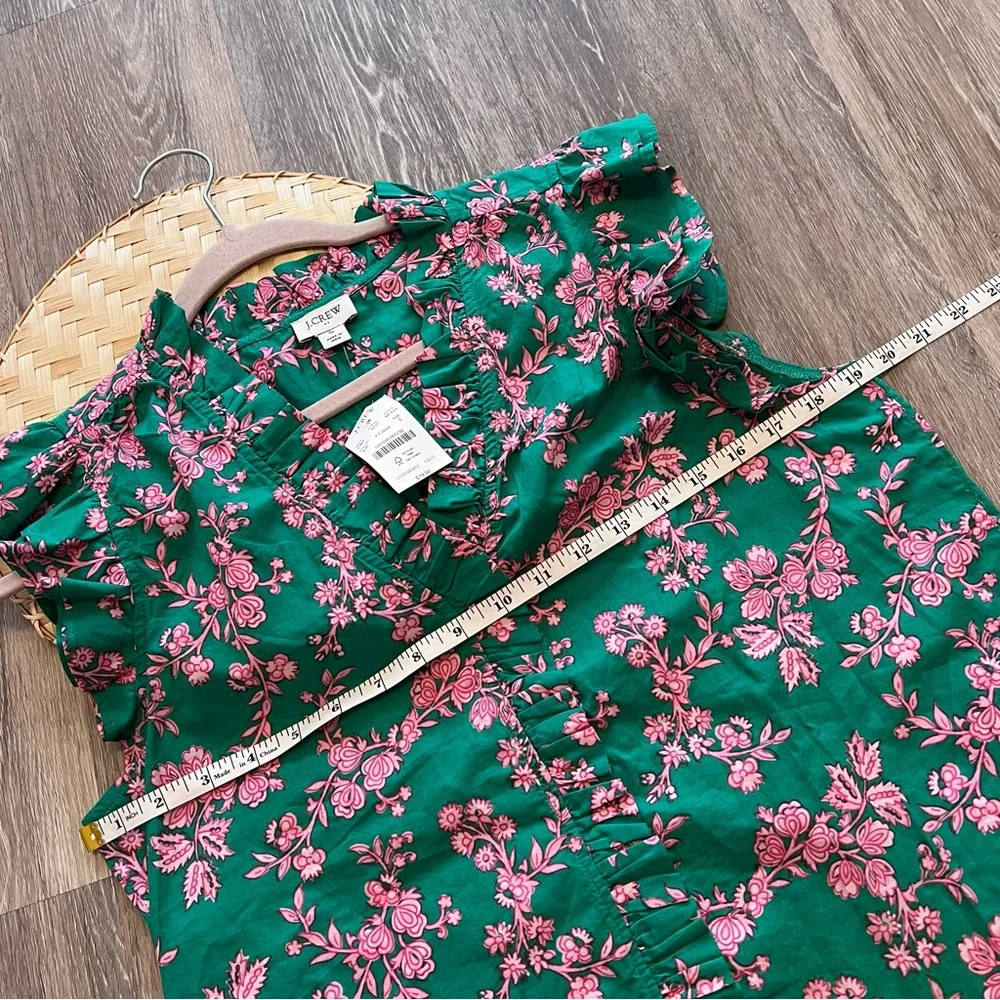NWT J. Crew ruffle trim sleeveless blouse‎ green and pink floral print button